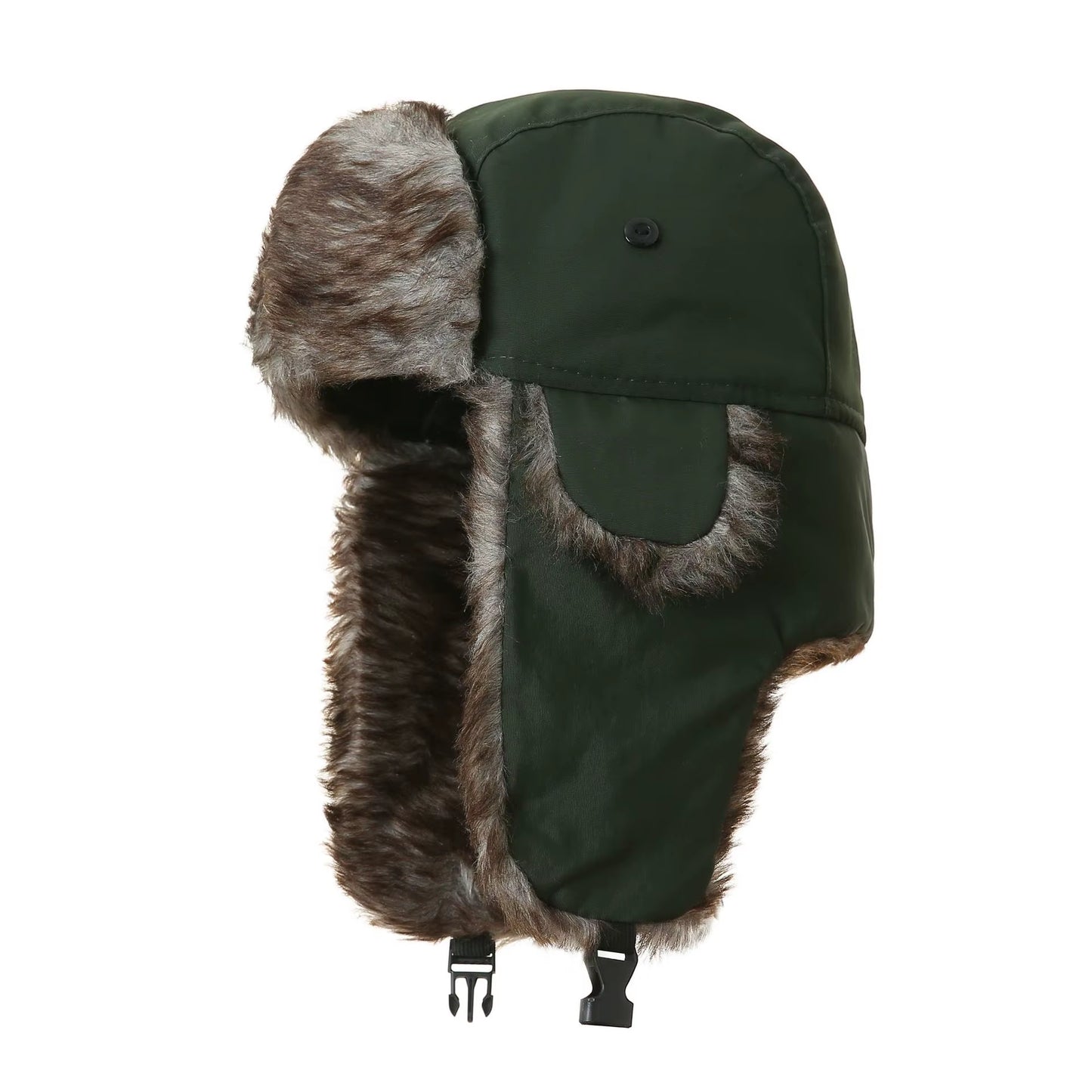“Dark Fur Ushanka Hat 🖤 Military Pilot Style | Windproof Winter Cap”