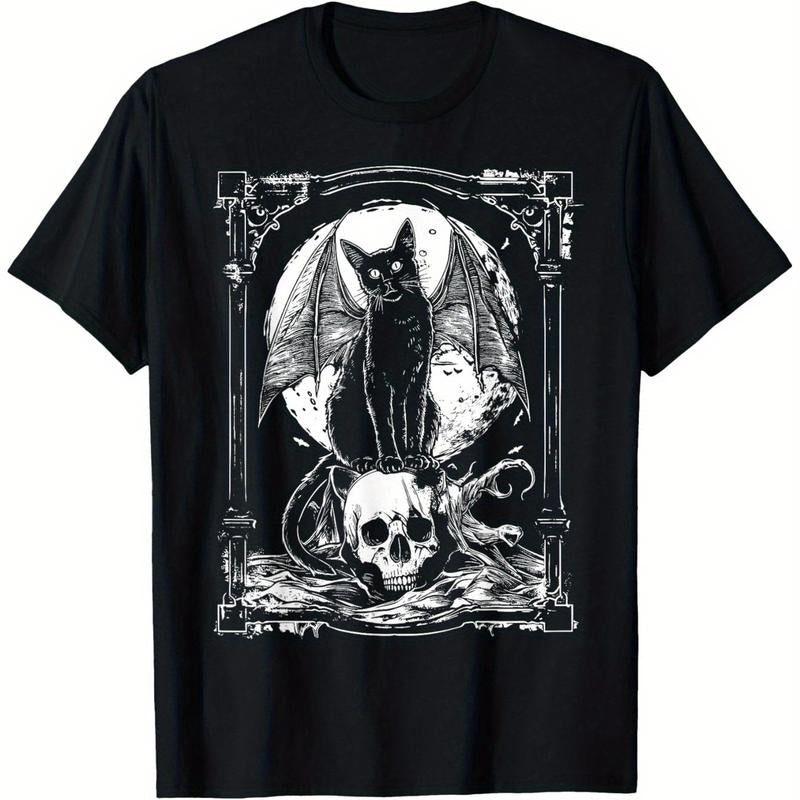 "Bat Cat Skull đˇď¸ â Gothic Punk Vintage Oversized Tee đ¤"