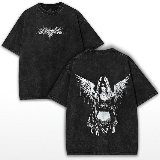 "Gothic Angel 🕷️ – Sad Soul Vintage Y2K Oversized Tee 🖤"