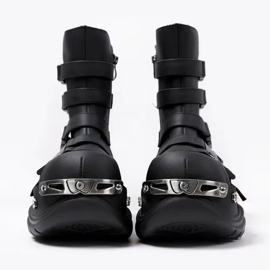 Original Gothic Platform Boots – Women’s Punk Metal Elevator Ankle Shoes, Cool Motorcycle Style