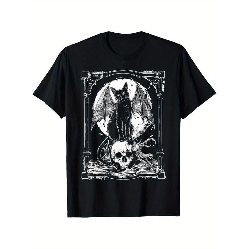 "Bat Cat Skull đˇď¸ â Gothic Punk Vintage Oversized Tee đ¤"