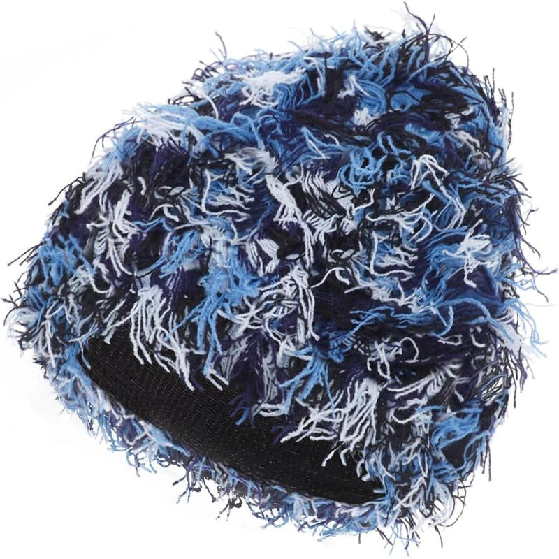 “Emo Distressed Beanie 🖤 Fuzzy Knit Winter Cap Unisex”