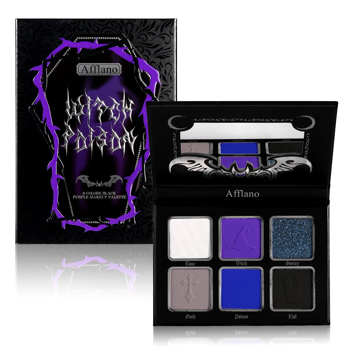 Goth Eyeshadow Palette Purple Blue, Multichrome Chrome Blue Purple Matte Black White Grey Dark Eye Shade, Gothic Halloween Makeup Eye Shadow Pallet for Joker Clown Cosplay SFX Makeup Costume