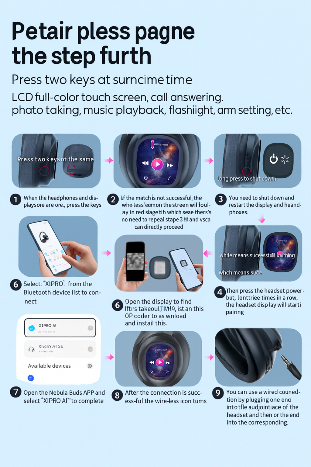 🖤 Emo X1 Pro – Dark Wireless LCD Headphones | Future Sound Reborn**