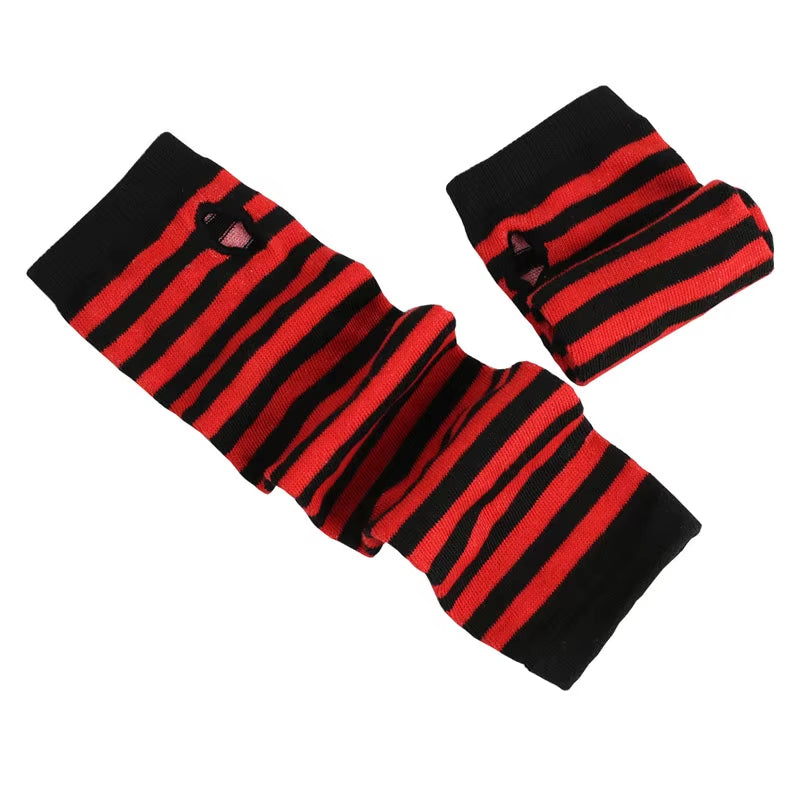 Striped Gloves Arm Warmer Knitted Long Fingerless Gloves Gothic Mittens Punk Rock Accessories Emo Scene Egirl Anime Y2K