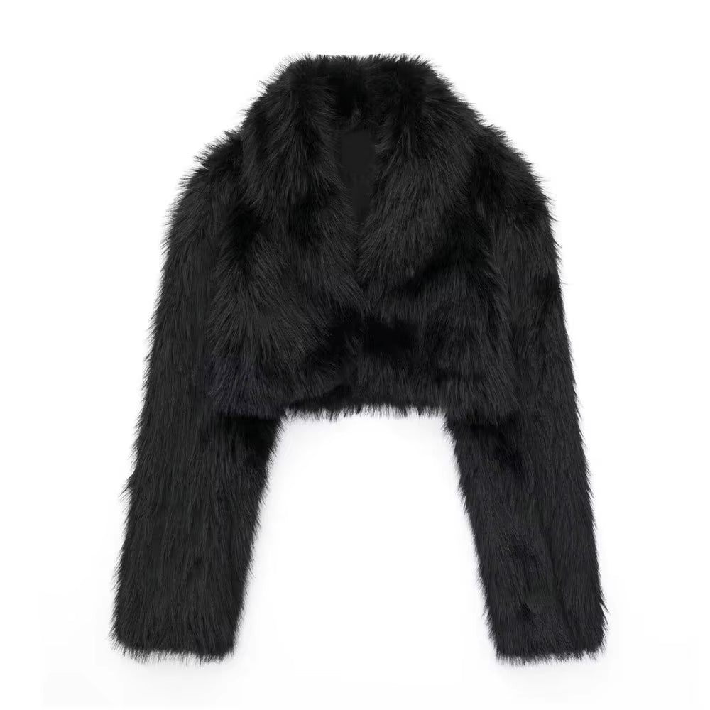 Black Faux Fur Cropped Jacket – Dark Elegance Edition