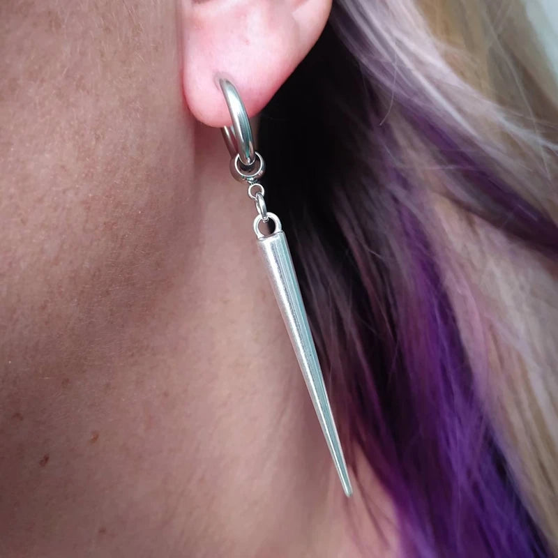 Spike Huggie Hoop Earrings, Large Spike, Gothic Earrings, Punk, Emo, Alternative, Women'S Earrings, Mens Jewelry