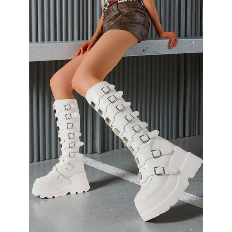 “Gothic Combat Boots 🖤 Chunky Platform Punk Heels for Women”