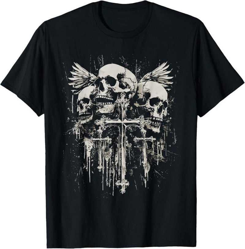 “Skull & Cross Gothic Tee 🕸️ Y2K Emo Grunge Vibes”