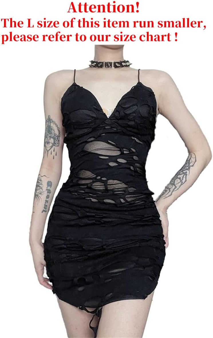 Gothic Distressed Black Mini Dress 🖤🔥