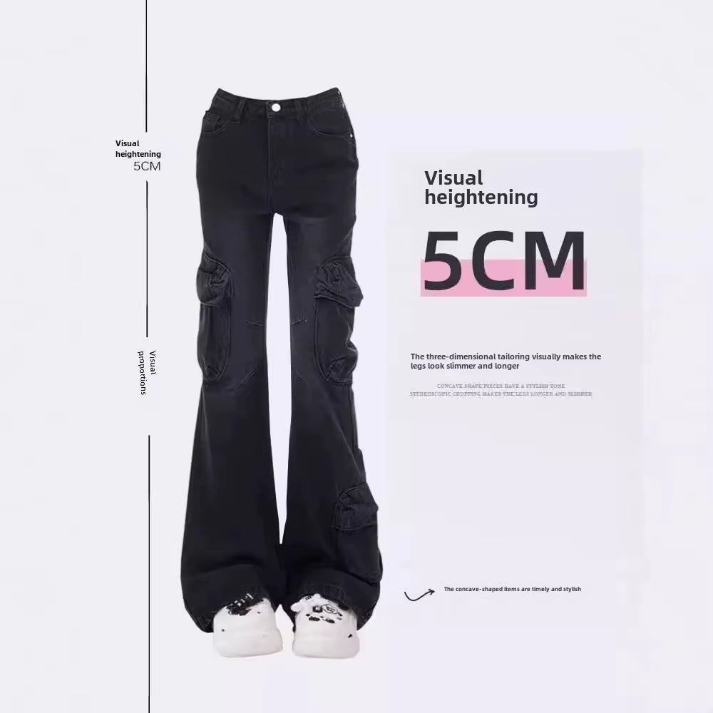 Women’s High-Waisted Vintage Flared Jeans – Black & Grey Street Style