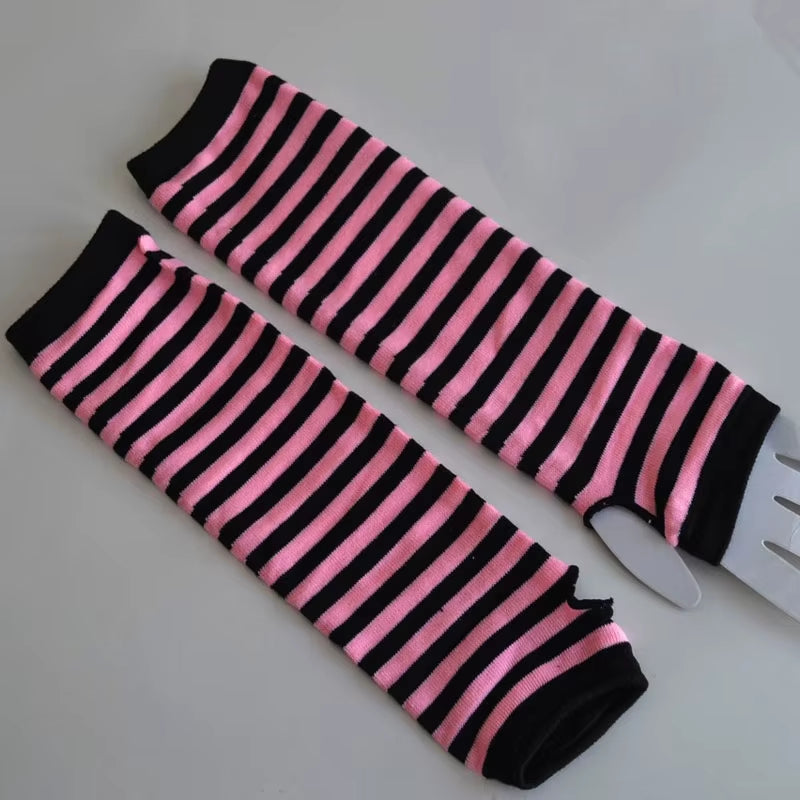 Striped Gloves Arm Warmer Knitted Long Fingerless Gloves Gothic Mittens Punk Rock Accessories Emo Scene Egirl Anime Y2K