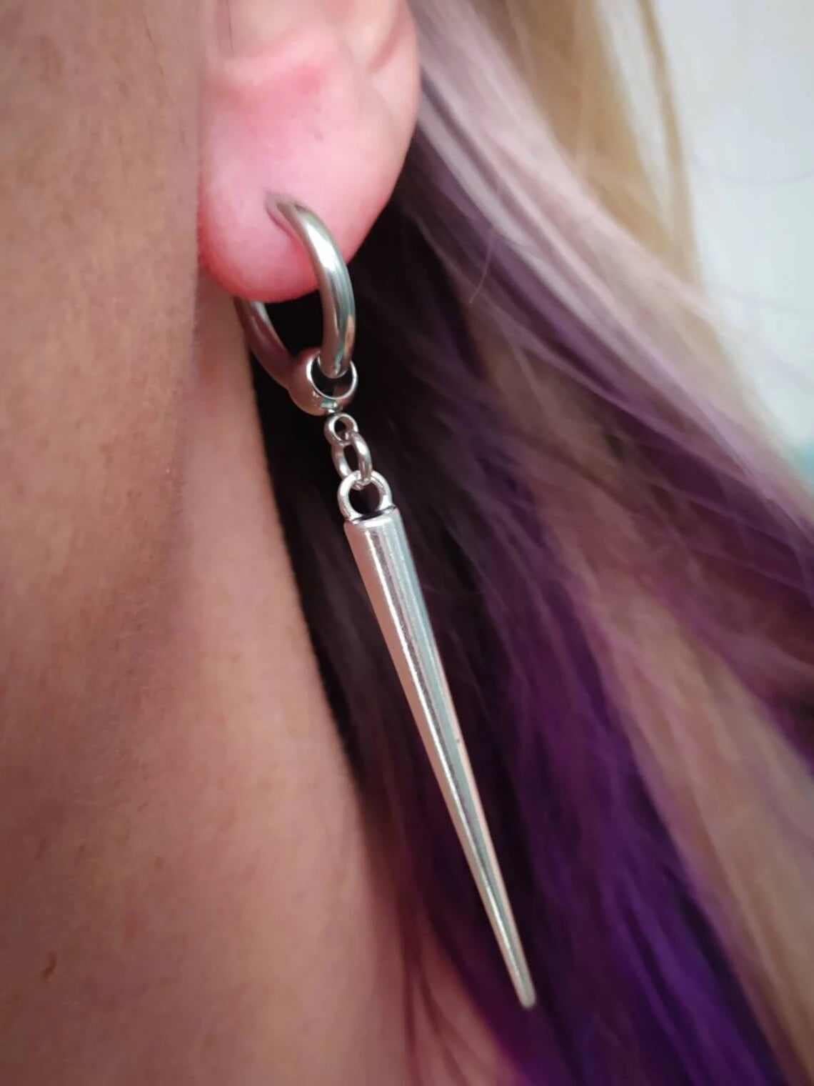 Spike Huggie Hoop Earrings, Large Spike, Gothic Earrings, Punk, Emo, Alternative, Women'S Earrings, Mens Jewelry