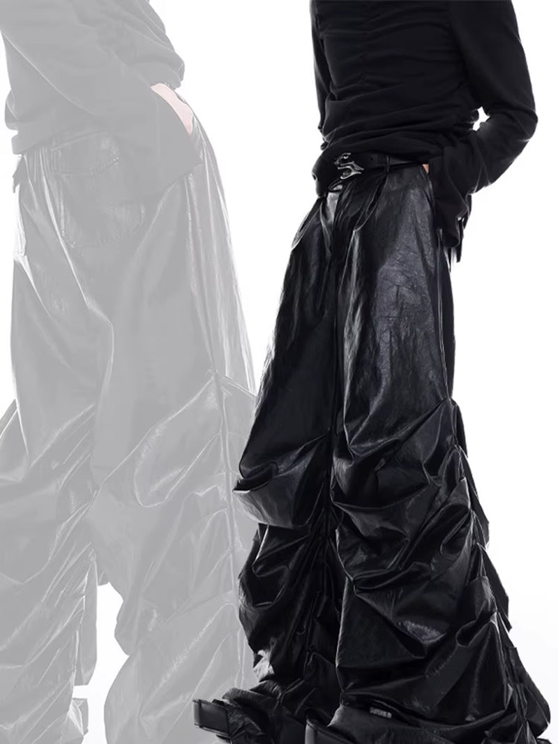 Men’s Black PU Leather Stacked Pants – Luxury Streetwear 2025 🖤