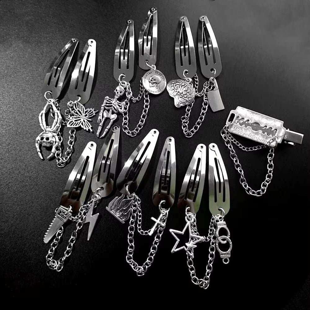 Ins Punk Gothic Y2K Retro Hair Clips for Girls Dark Spider Butterfly Skull Fashion Metal Chain Alt Emo Hairpin Accessories 2021