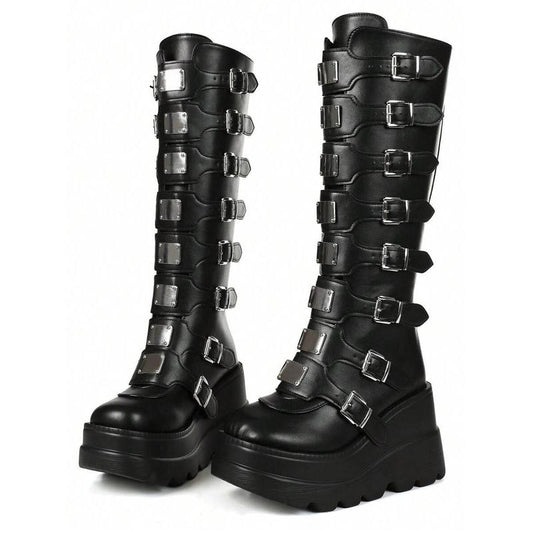 “Gothic Combat Boots 🖤 Chunky Platform Punk Heels for Women”