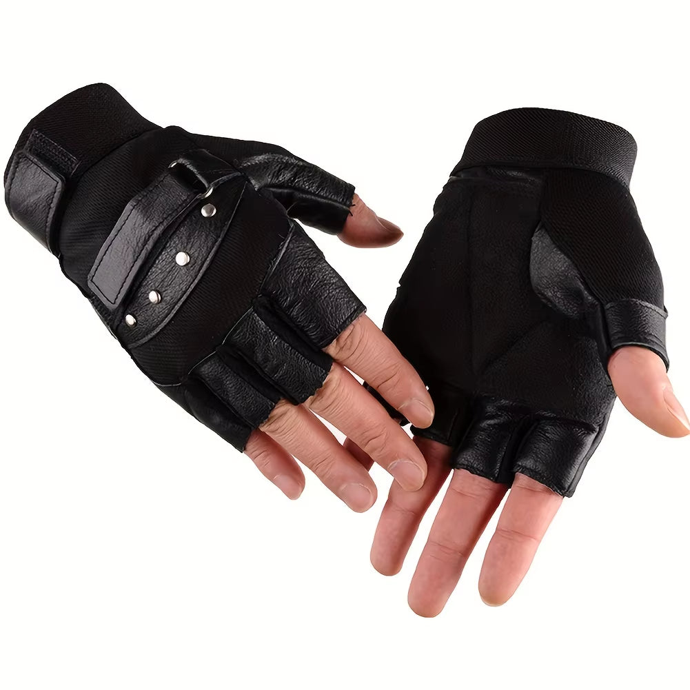 🔥 Men’s Fingerless Leather Gloves – Real Goatskin, Perfect for Driving & Gym Style 🔥