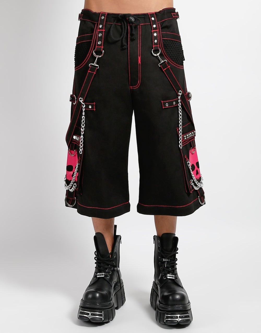 Gothic Skull Pants Black Pink – Zip-Off, Chains, D-Rings, Unisex Fit