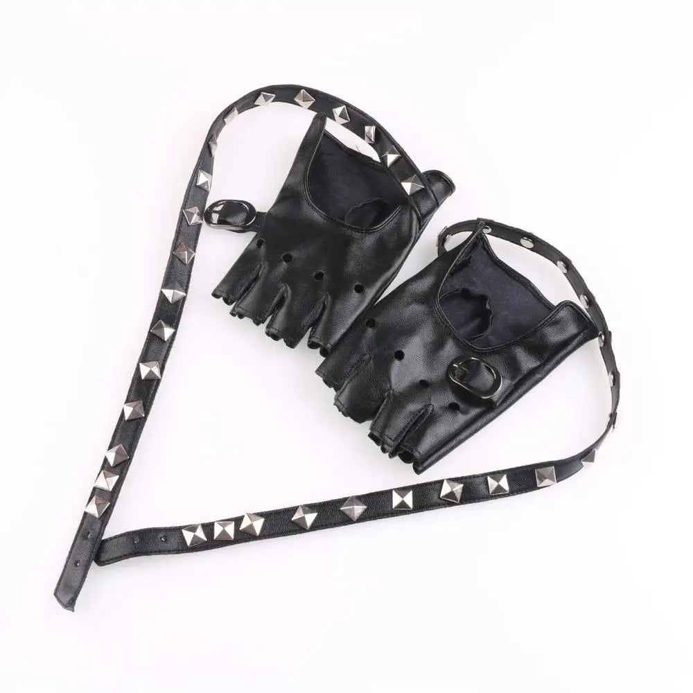 Rebel Spikes 🖤 Fingerless Punk Gloves"