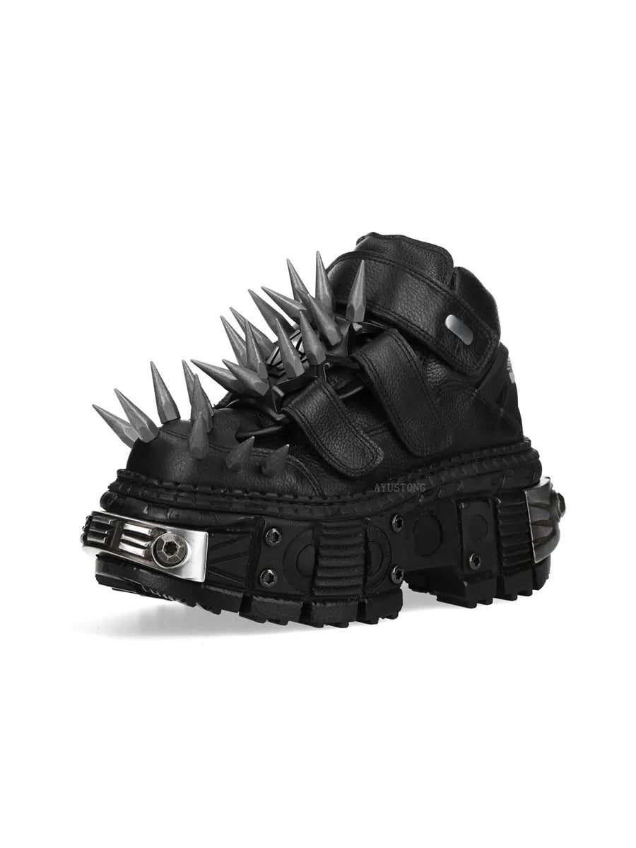 Black Thick Sole Spiked Rivet Motorcycle Boots 2025 New round Toe Punk Rock Street Sports Casual Short Boots Fashion Ankle Boots