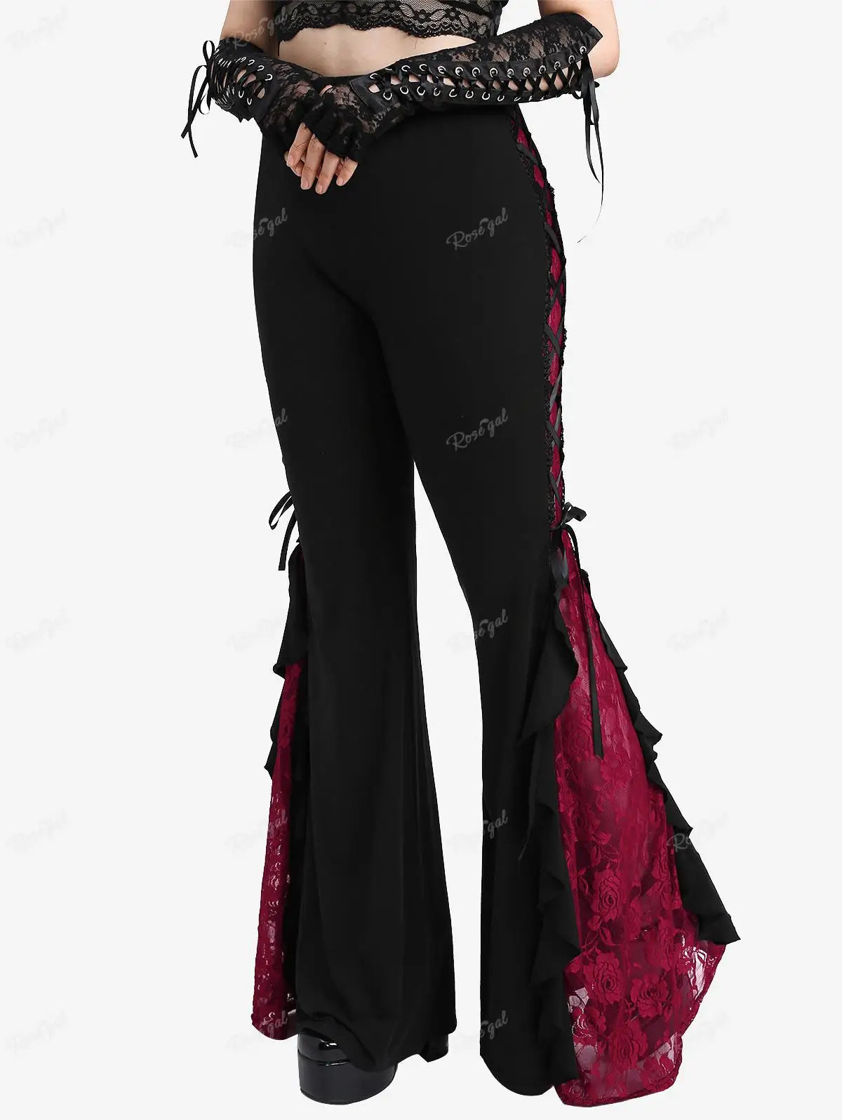 Gothic Lace-Up Flare Pants 🌹🖤