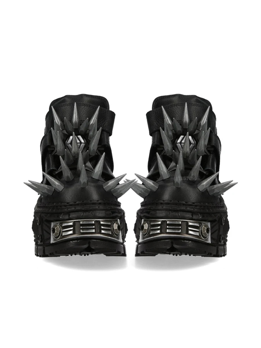 Black Thick Sole Spiked Rivet Motorcycle Boots 2025 New round Toe Punk Rock Street Sports Casual Short Boots Fashion Ankle Boots