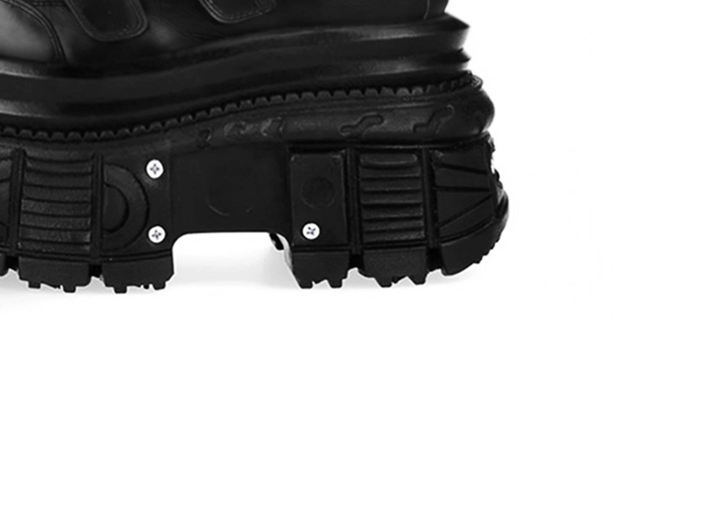 Black Cowhide Platform Boots – Punk Gothic Metal Ankle Shoes for Women