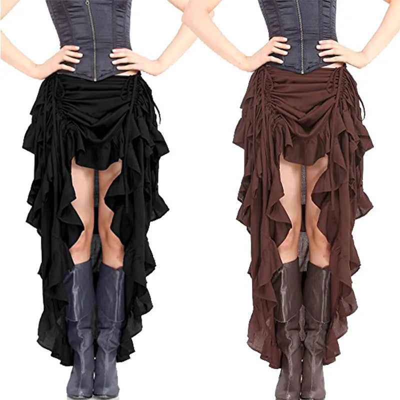 Dark Elegance Skirt 🖤 Gothic High-Low Corset Ruffle Design