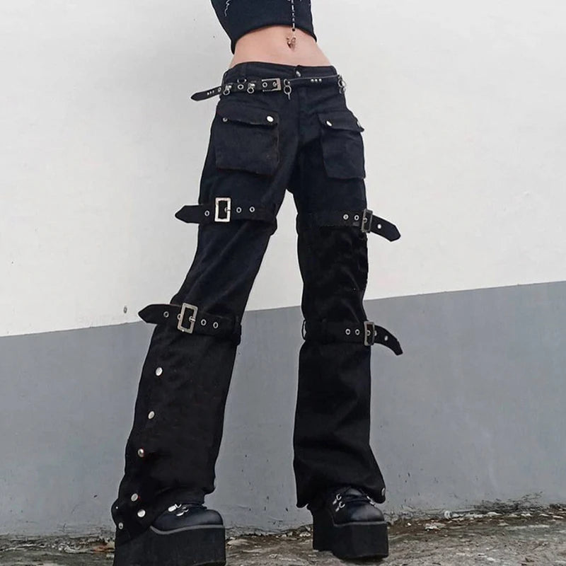 Gothic Emo Alt Cargo Pants Techwear Hippie Baggy Jeans Mom Goth Punk Black Denim Trousers Cyber Y2K Pants Academic Dark Clothes