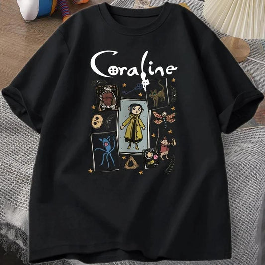 “Dark Coraline T-Shirt 💀 Harajuku Emo Aesthetic”
