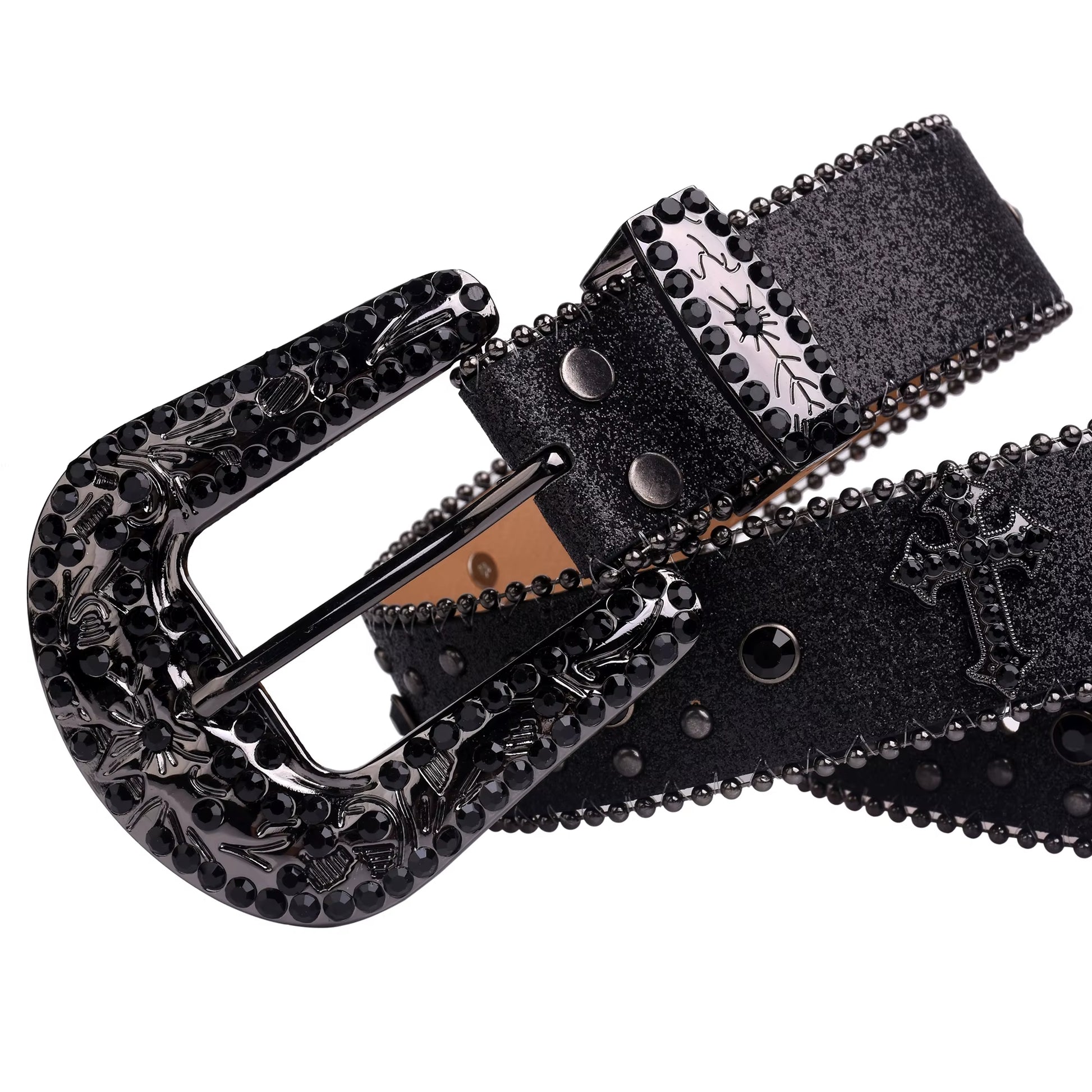 Dark Western™ – Rhinestone Diamond Leather Belt | Glam & Edge for Street Jeans