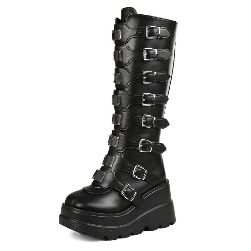 “Gothic Combat Boots 🖤 Chunky Platform Punk Heels for Women”