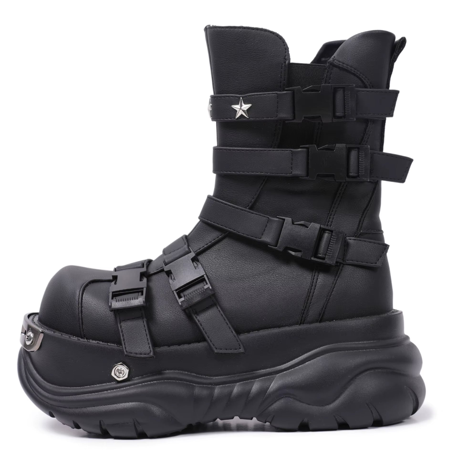 Original Gothic Platform Boots – Women’s Punk Metal Elevator Ankle Shoes, Cool Motorcycle Style