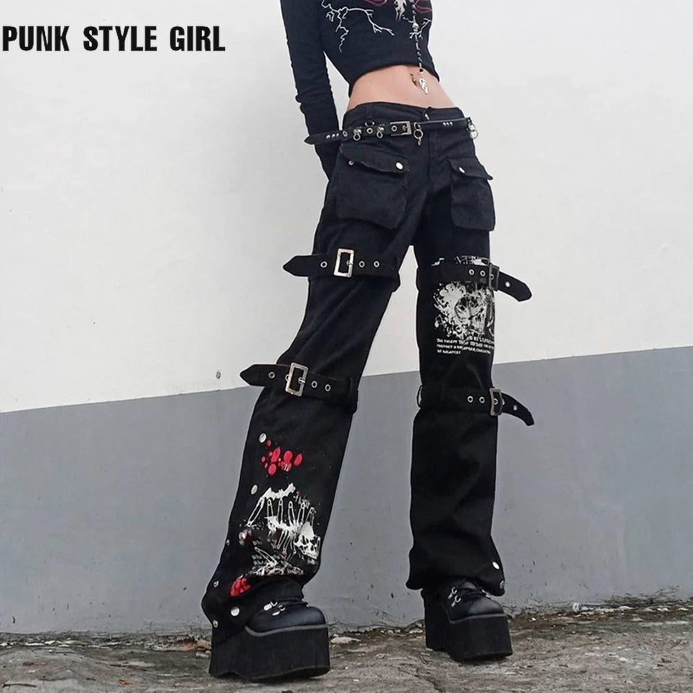 Gothic Emo Alt Cargo Pants Techwear Hippie Baggy Jeans Mom Goth Punk Black Denim Trousers Cyber Y2K Pants Academic Dark Clothes