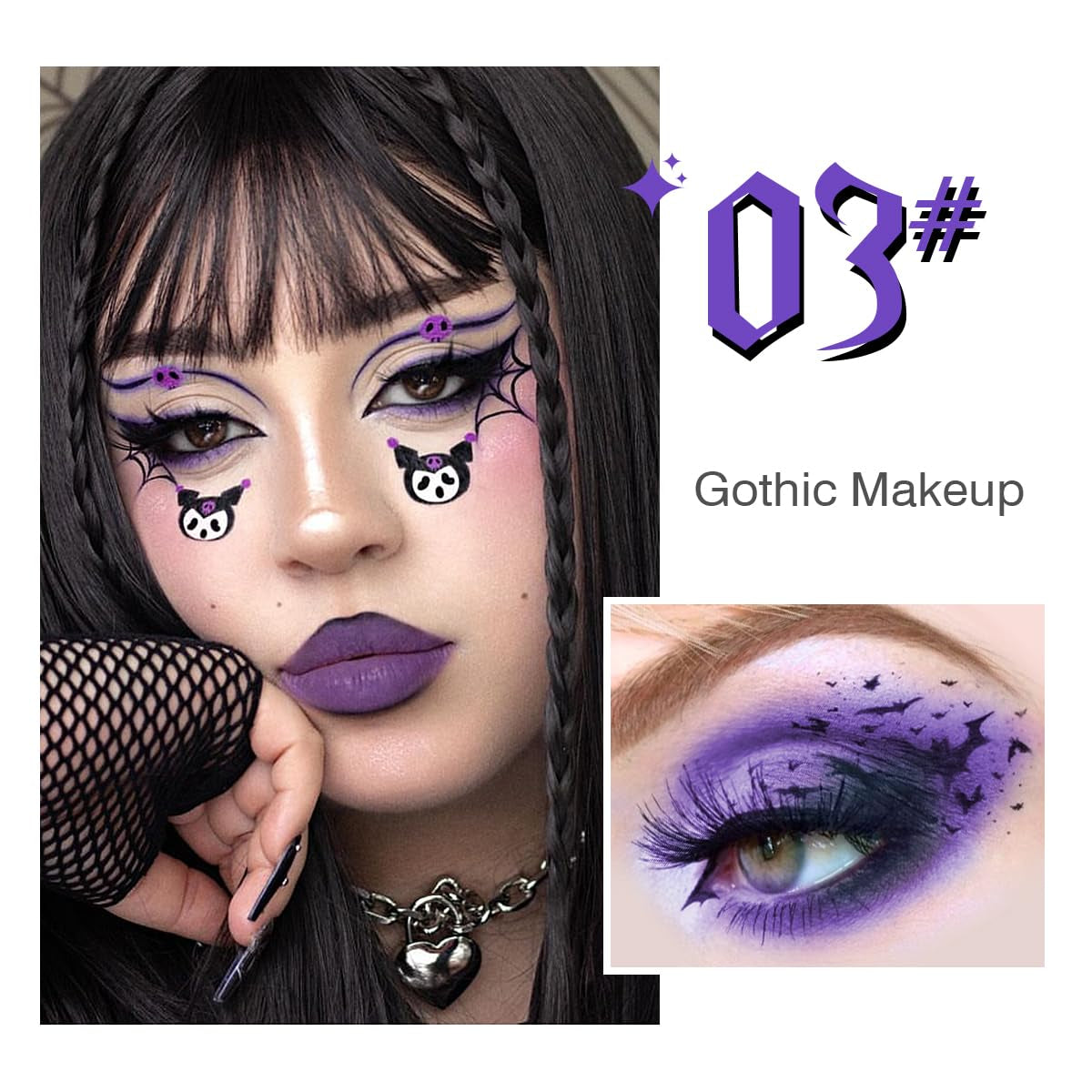 Goth Eyeshadow Palette Purple Blue, Multichrome Chrome Blue Purple Matte Black White Grey Dark Eye Shade, Gothic Halloween Makeup Eye Shadow Pallet for Joker Clown Cosplay SFX Makeup Costume