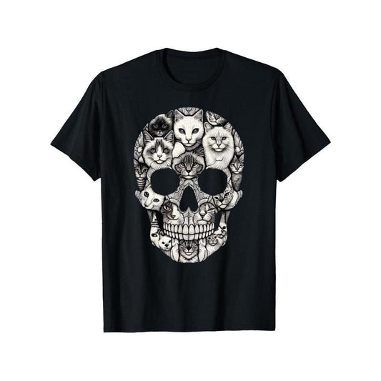"Shadow Feline 🔥 – Black Cat Skull Graphic Tee"