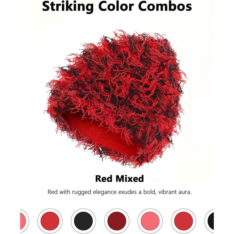 “Emo Distressed Beanie 🖤 Fuzzy Knit Winter Cap Unisex”