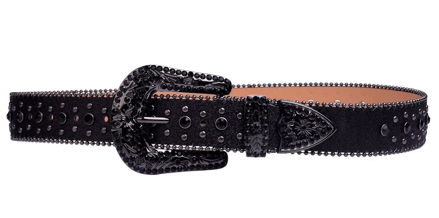 Dark Western™ – Rhinestone Diamond Leather Belt | Glam & Edge for Street Jeans