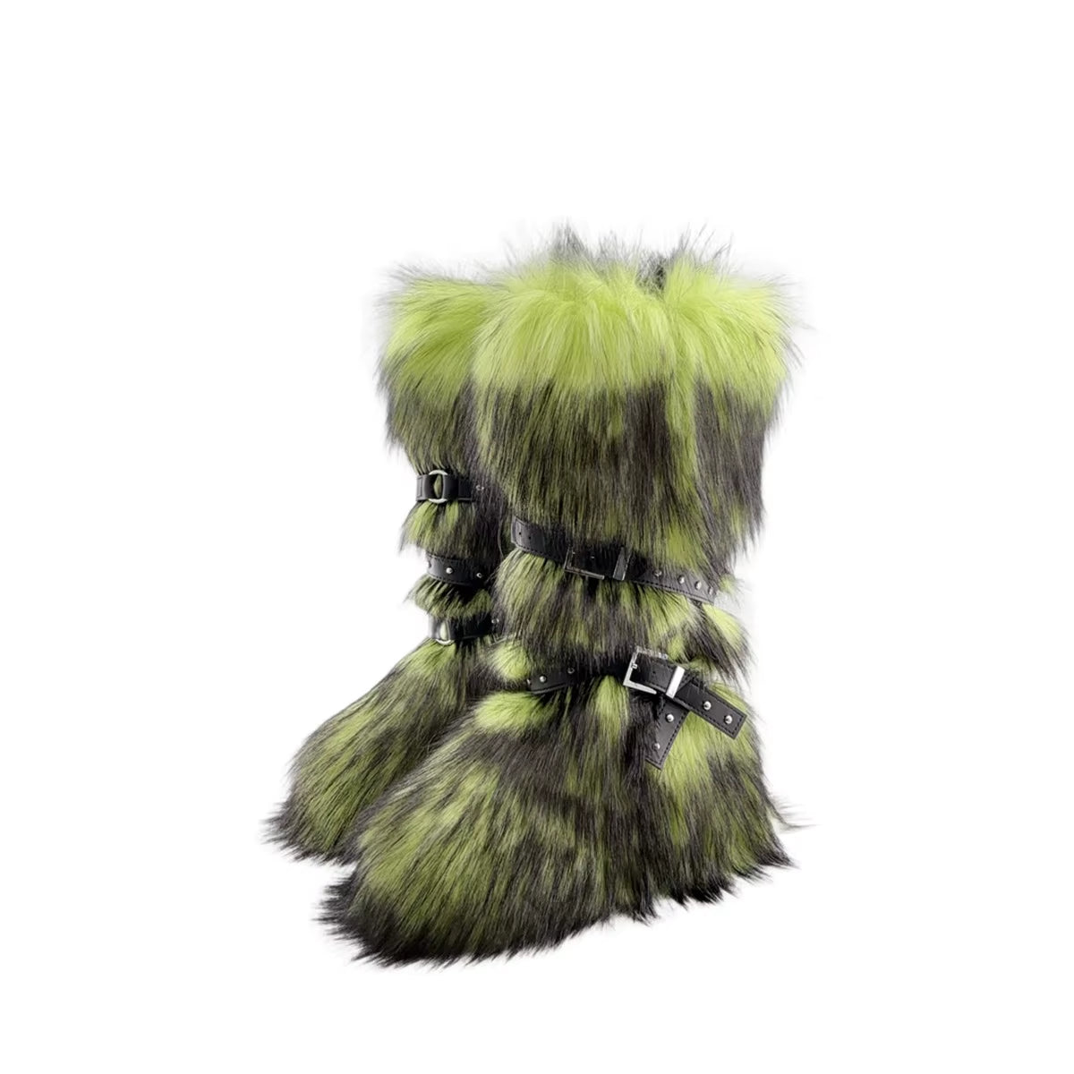 Luxury Faux Fur Knee-High Boots – Belt Buckle, Slip-On Winter Warm Fashion