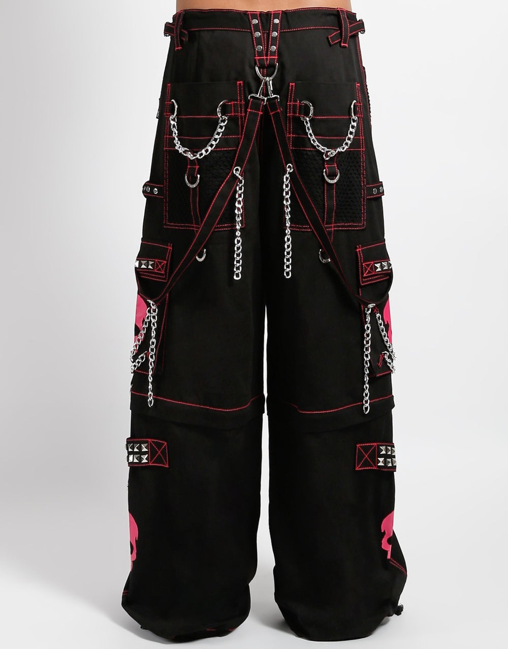 Gothic Skull Pants Black Pink – Zip-Off, Chains, D-Rings, Unisex Fit