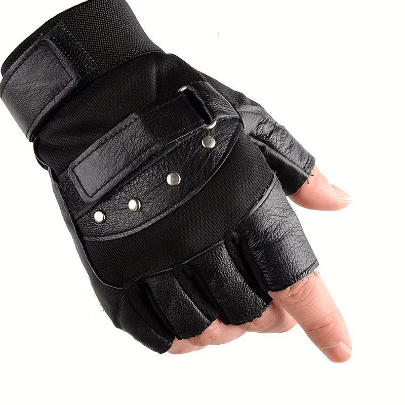 🔥 Men’s Fingerless Leather Gloves – Real Goatskin, Perfect for Driving & Gym Style 🔥