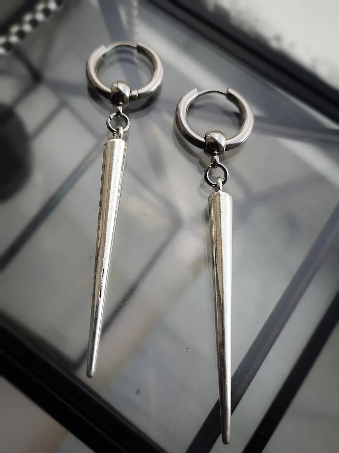 Spike Huggie Hoop Earrings, Large Spike, Gothic Earrings, Punk, Emo, Alternative, Women'S Earrings, Mens Jewelry