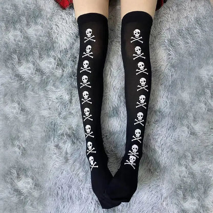 Skull Gothic Dark Long Sexy Stockings Harajuku Emo Alternative Lolita Socks Lingerie Skin Thigh High Garters Hosiery Stockings
