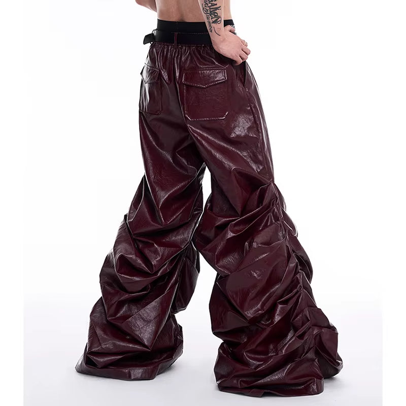 Men’s Black PU Leather Stacked Pants – Luxury Streetwear 2025 🖤