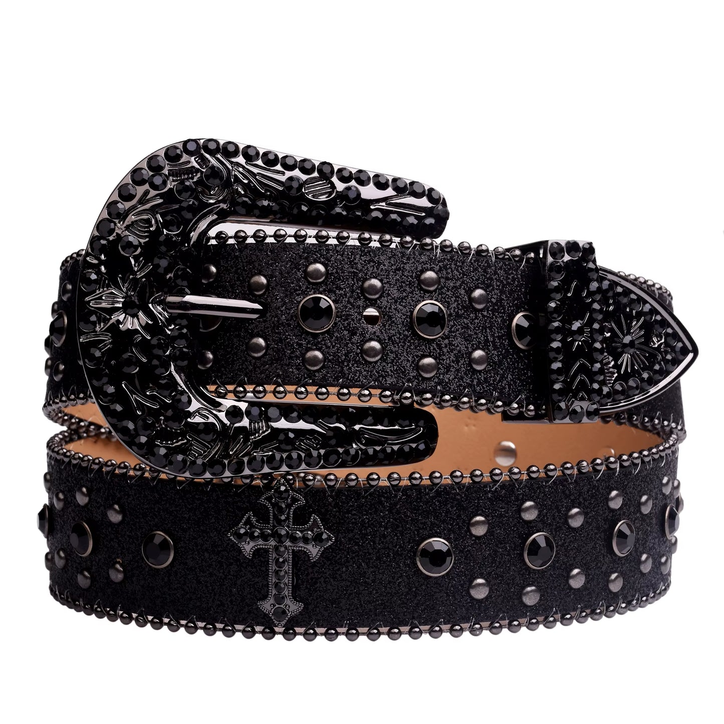 Dark Western™ – Rhinestone Diamond Leather Belt | Glam & Edge for Street Jeans