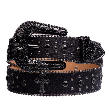 Dark Western™ – Rhinestone Diamond Leather Belt | Glam & Edge for Street Jeans