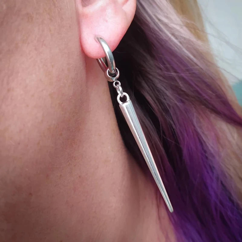 Spike Huggie Hoop Earrings, Large Spike, Gothic Earrings, Punk, Emo, Alternative, Women'S Earrings, Mens Jewelry