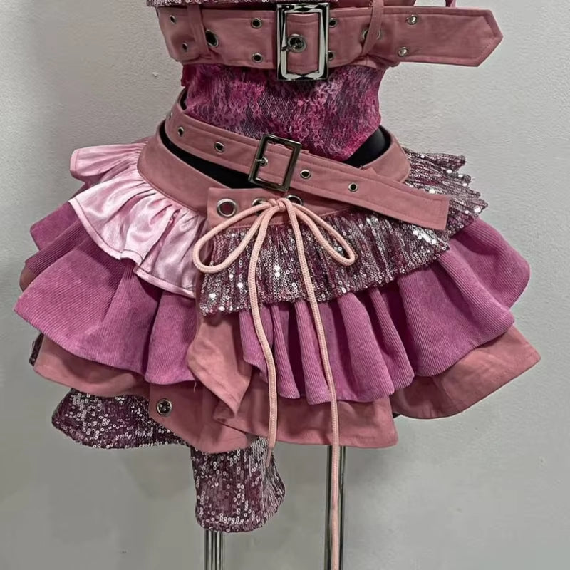 💗2000s Punk Revival Set – Strapless Top & Layered Skirt💗