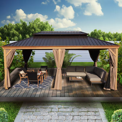 Transform Your Outdoor Space with the Elegant 12-Ft x 16-Ft Brown Hardtop Gazebo – Complete with Screen for Ultimate Comfort