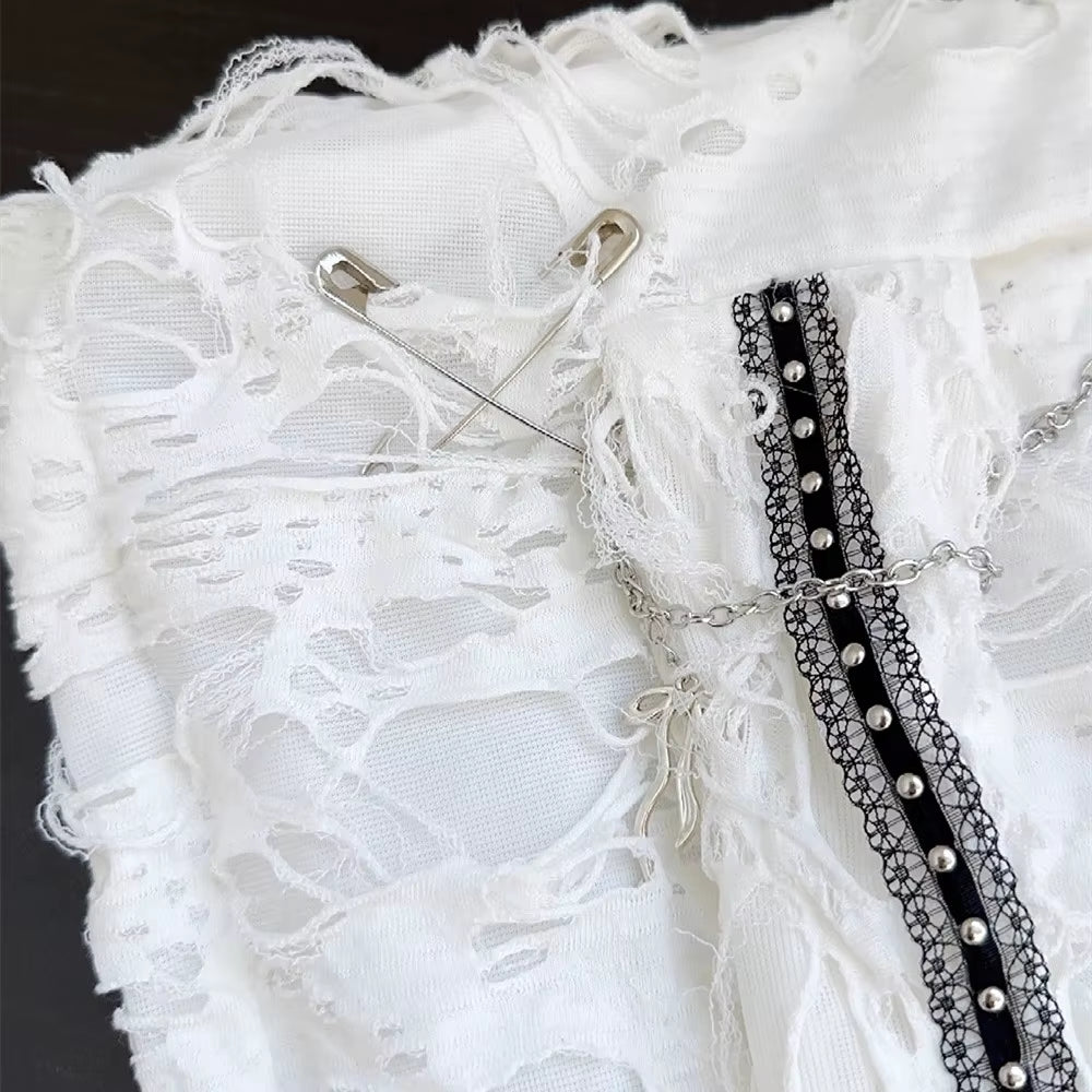 🖤 Gothic Punk Tassel Beanie — Ripped Rivet Earflap Techwear Hat ⚙️